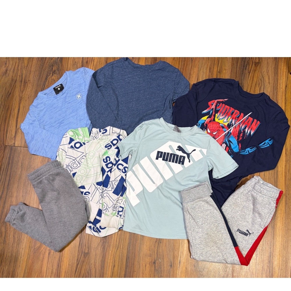 Puma Adidas Hurley Marvel Boys 6/7 7pc Clothing Lot Shirts Joggers Spider-Man